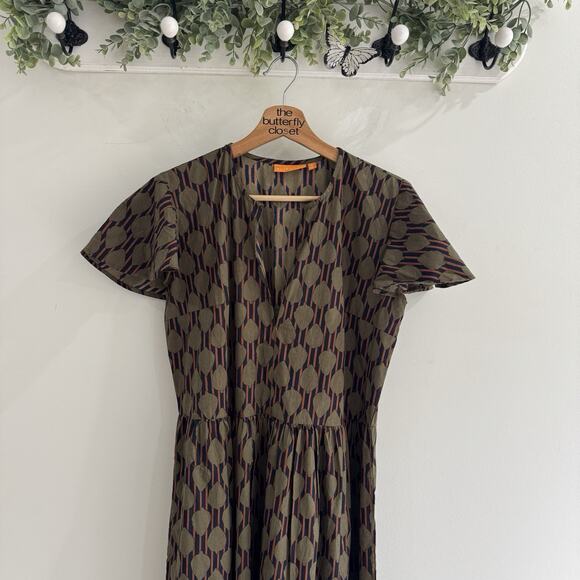 Oliphant Tuckernuck Green Circle Print Striped Tiered Maxi Dress Small GG4510 - Picture 2 of 4